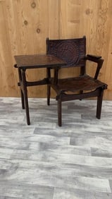 Vintage Tooled Leather Primitive Gossip Chair by Angel Pazmino