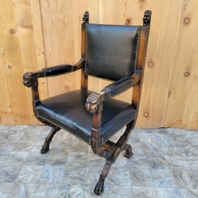 Antique Jacobean Style Lion Head Side Chair