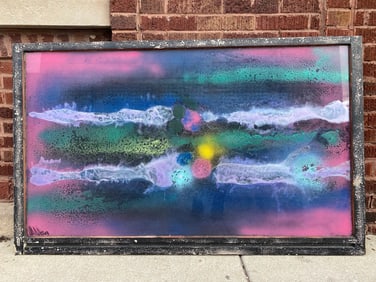 Vintage Abstract Mixed Media Glass Hanging Wall Art Signed by Mark Narens