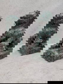Antique Fengshui Chinese Bronze Guardian Lion Foo Dog Statue Sculpture - Pair (1 of 10)