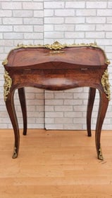 Antique French Louis XV Style Gilt Bronze Mounted Bureau De Pente Writing Desk