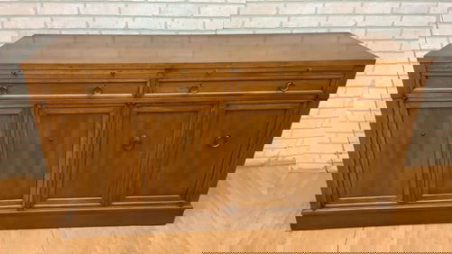 Hollywood Regency Walnut Credenza Server Sideboard with Pull Out Prep Area by Sleigh Furniture