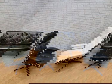 Mid Century Modern Homecrest Indoor/Outdoor 2 Lounges, Loveseat and Ottoman by Newly Upholstered - 4