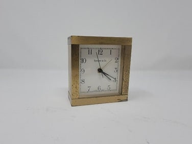 Mid Century Modern Tiffany & Co Machined Bronze/Brass Square Mantel/Desk Clock