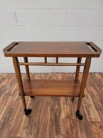Mid Century Modern Lane Petite 2 Tier Walnut Bar Cart on Casters