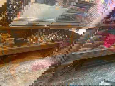 Antique Victoria Glass Showcase Display Case in Tall Cabriolet Legs