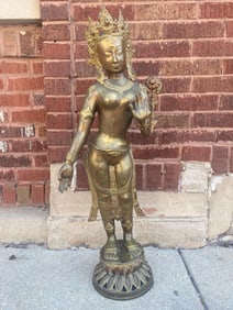Antique Brass Tibetan Tara Buddhist Goddess Statue