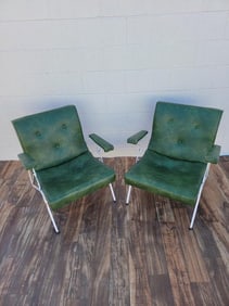 Mid Century Modern Woodard Style White Wrought Iron Patio Scoop Chairs - Pair