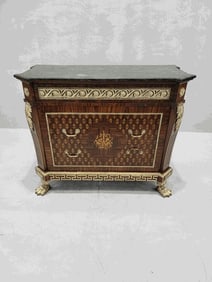 Antique French Empire Style Marquetry Inlay Chest Commode
