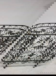 Vintage Maitland Smith Wrought Iron Oval Glass Top Sideboard/Console Table: Vintage from before 2000 Materials: metal, glass, iron Vintage Maitland Smith Wrought Forged Iron Oval Glass Top Sideboard/Console Table Gorgeous Black Ornate Wrought-Iron Forged Scrolled Foliage Moti