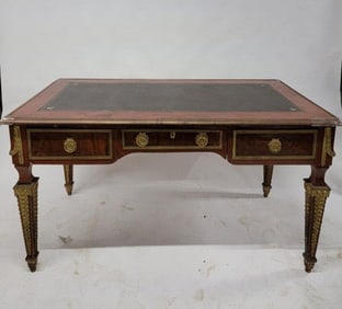 Antique French Napoleon Style Brass Ormolu Mounted 3 Drawer Writing Desk