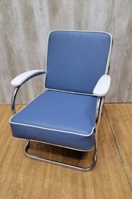 Art Deco Mucke-Melder Tubular Steel Lounge Chair Newly Upholstered in Leather