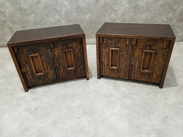 Mid Century Modern Brutalist Pueblo Nightstand by Lane Furniture - Pair