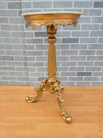 Antique Italian Marble Top Carved Ornate Giltwood Tripod Gueridon