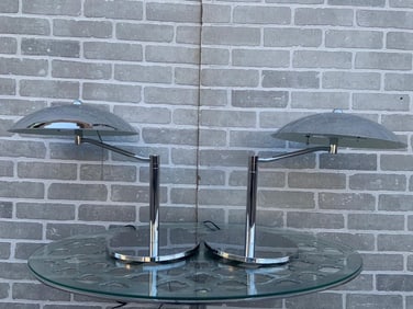 Mid Century Modern Chrome Space Age Flying Saucer Style Table Lamp - Pair