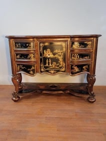 Antique Hollywood Regency Boulle Mazarin Style Hand Painted Chinoiserie Chest of Drawers