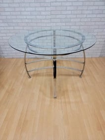 Vintage Geometric Chrome Base Round Glass-Top Dinette Table