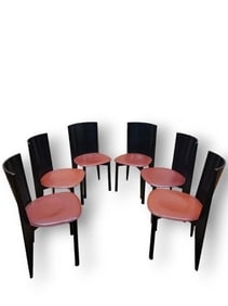 Vintage Postmodern Italian Ebonized Bentwood & Leather Dining Chairs by Calligaris - Set of 6