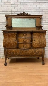 Antique Empire Antique Quarter Sawn Oak Buffet / Sideboard / Bar Cabinet with Mirror