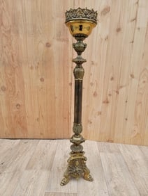 Antique Tall Ornate Cherub Bronze Church Floor Candle Holder