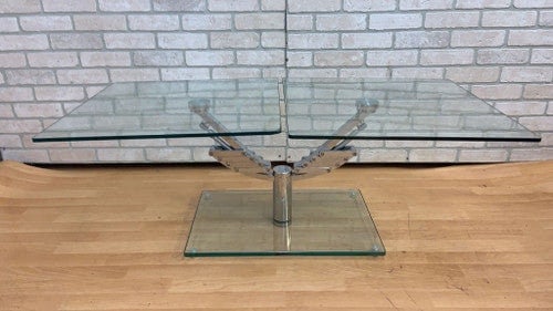 Vintage Italian Mod Glass Top Extending 2 Arm Cocktail Table