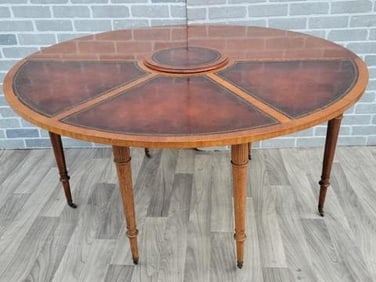 Vintage Federal Style Mahogany and Leather Flip Top Demilune Dining/Game Table by Weiman