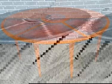 Vintage Federal Style Mahogany and Leather Flip Top Demilune Dining/Game Table by Weiman (1 of 10)