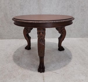 Antique French Carved Figural Oak Entry Table