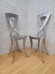 Vintage Italian Modern Sculptural Stainless Steel Silhouette Klismos Style High Chairs - Pair