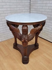 Neoclassical Carved Figural Winged Female Sphinx Bust Marble Top Hall Table