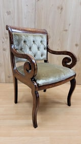 Antique Neoclassical Inlaid Scroll Arm Armchair Desk Chair Newly Upholstered