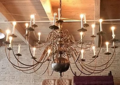 Vintage Williamsburg Style Spanish Brass 2 Tier Spider Arm Chandelier