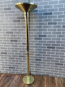 Art Deco Brass Torchiere Floor Lamp with Brass Shade