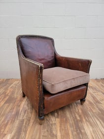 Art Deco French Distressed Brown Lounge Chair
