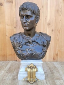 Vintage Italian Grand Tour Bronze Bust of Julius Augustus Caesar