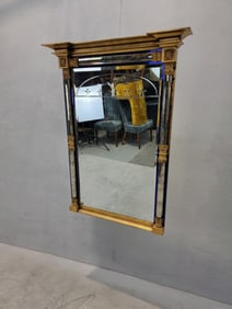 Vintage Empire Federal Style Gilt Wall Mirror with Beveled Glass and Cobalt Blue Trim