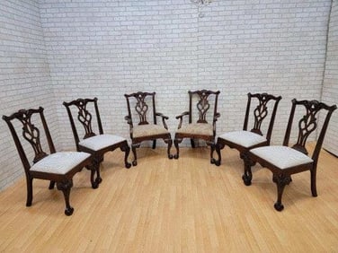 Vintage Henredon Ritterhouse Collection Square Chippendale Style Mahogany Dining Chairs - Set of 6