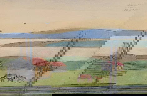 Einar Jolin (1890-1976), Well listed Swedish artist. Oil pastel on paper. Swedish modernist: Einar Jolin (1890-1976), Well listed Swedish artist. Oil pastel on paper. Swedish modernist landscape from "Tällberg". Dated August 9, 1970. Signed in pencil. In perfect condition. Total dimensio