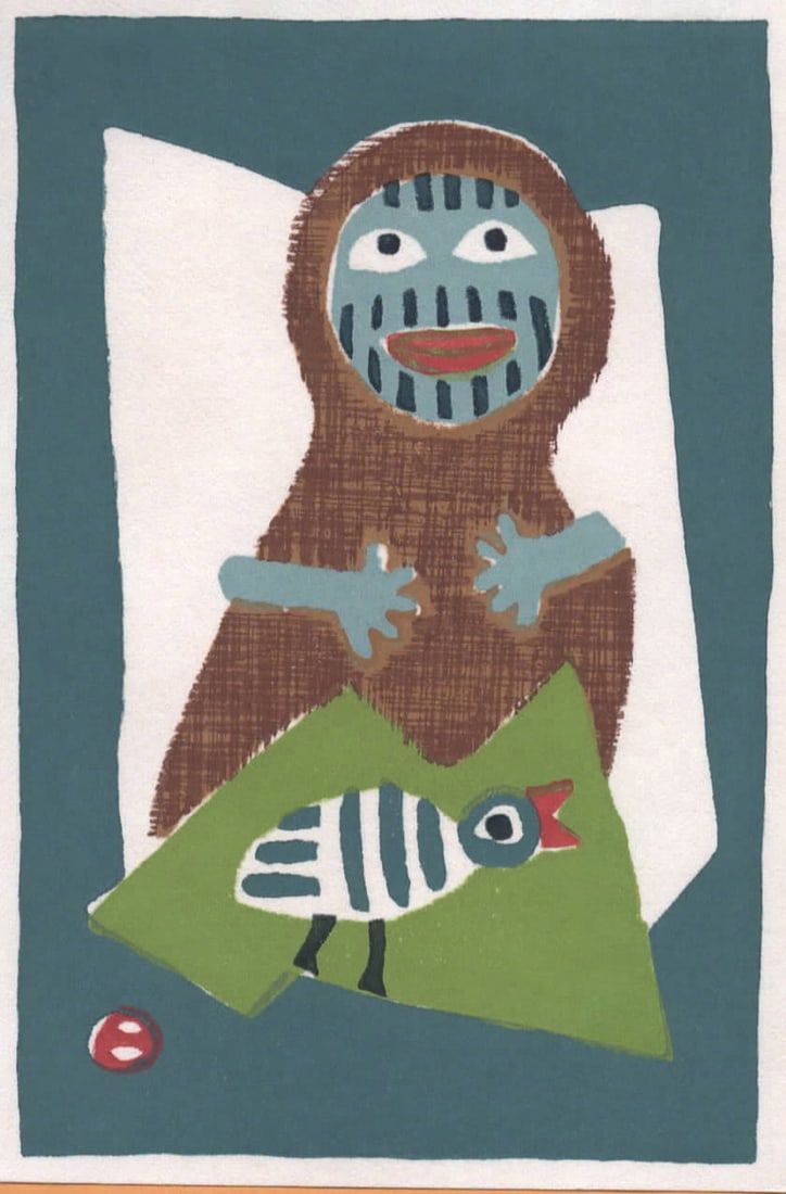 Umetaro Azechi (1902 - 1999): Mt Woman And Bird: Artist/Title: Umetaro Azechi (1902 - 1999): Mt Woman And Bird Medium: Woodblock Print Size/Format: The print image measures 3 7/8 X 6 1/8 inches plus margins Condition: The print is in excellent, neve
