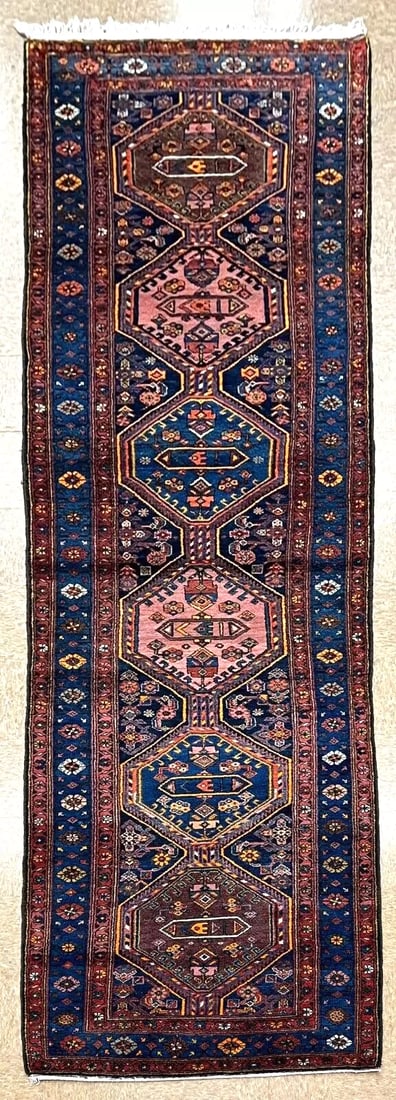 Persian Antique Saveh Hand Knotted Runner Tribal Navy Wool Oriental Rug 3'11" x 13'6": Title: Persian Antique Saveh Hand Knotted Runner Tribal Navy Wool Oriental Rug 3'11" x 13'6" Description: • Rug Number: H190 • Country of Origin: Iran • Style, Design: Persian, Saveh
