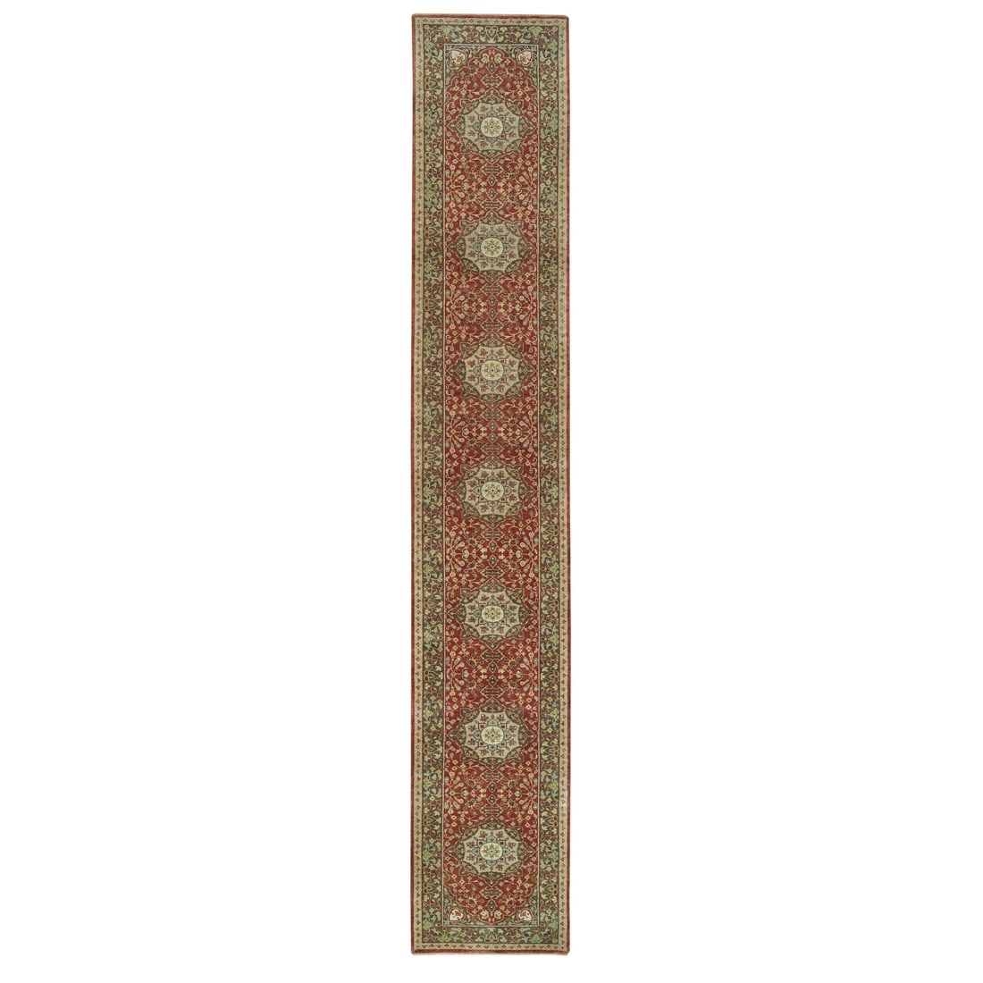 Turkey Red Antiqued Haji Jalili Design Hand Knotted Wool XL Runner Rug: Title: Turkey Red Antiqued Haji Jalili Design Hand Knotted Wool XL Runner Rug Description: This is a truly genuine one-of-a-kind . It has been Knotted for months and months in the centuries-old weavin