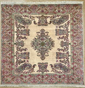 Persian Kerman Hand Knotted Signed Tan Semi-Antique Wool Oriental Area Rug Carpet 9'9" x 12'3" (1 of 13)