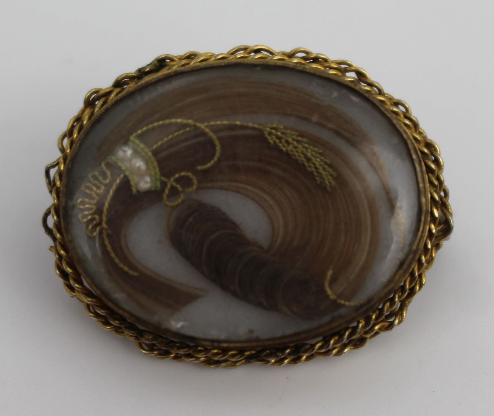 Antique Victorian Mourning Brooch with Hairwork & Seed Pearls (1 of 2)