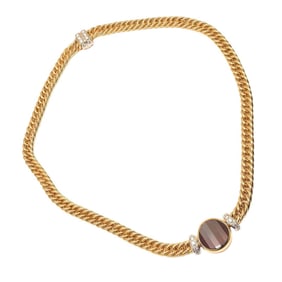 Authentic! Pomellato 18k Yellow Gold Diamond Fancy Cut Garnet Necklace 70g