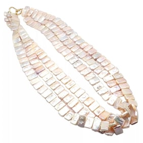 Rare! Angela Cummings 18k Yellow Gold Mother Of Pearl Three Row Necklace 1984