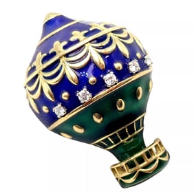 Authentic! Christian Dior 18k Yellow Gold Diamond Enamel Jules Verne Pin Brooch