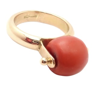 Rare! Vintage Estate 18k Yellow Gold Spinning Red Coral Ring