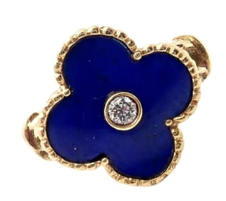 Van Cleef & Arpels Alhambra 18k Yellow Gold Lapis Lazuli Diamond Ring Sz 5.75