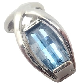 Vintage Estate 14k White Gold Blue Topaz Slider Pendant For Necklace