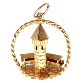 Rare! Vintage Gubelin 18k Yellow Gold Tower Charm Pendant